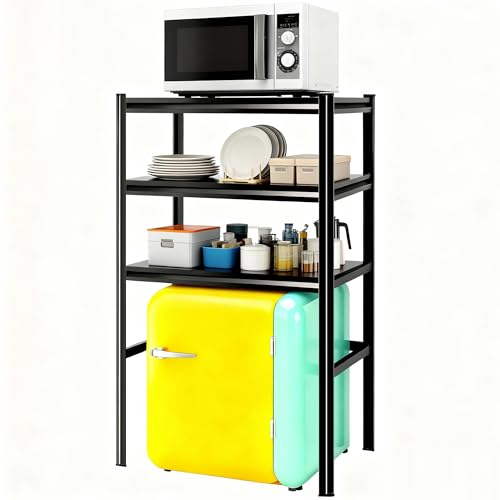 3-Tier Space Saving Refrigerator Shelf Organizer, Adjustable Metal Storage Rack with Double Column, 63" H Mini Fridge & Microwave Stand for Kitchen, Apartment, Black - size: 3-Tier 63"Hx 39.4"W x17.7"D