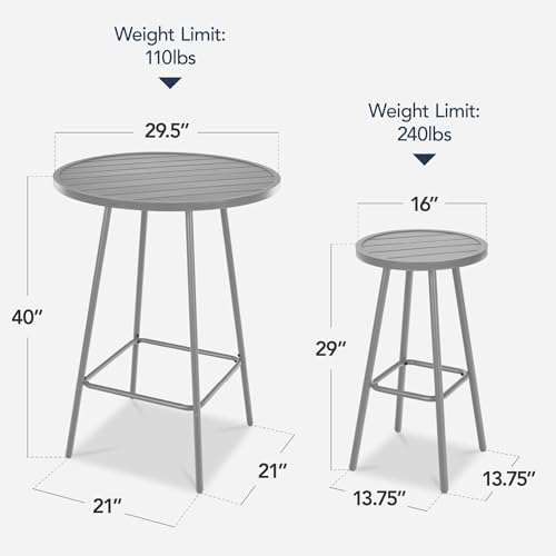 Best Choice Products 3-Piece Patio Dining Set, Bar Height, Outdoor Bistro Set, Outdoor Round Bar Table w/ 2 Bar Stools, Steel - Gray - color: Grey