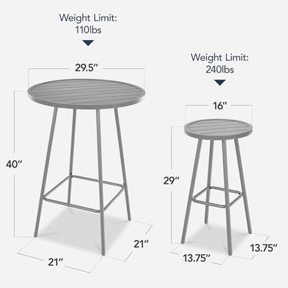 Best Choice Products 3-Piece Patio Dining Set, Bar Height, Outdoor Bistro Set, Outdoor Round Bar Table w/ 2 Bar Stools, Steel - Gray - color: Grey