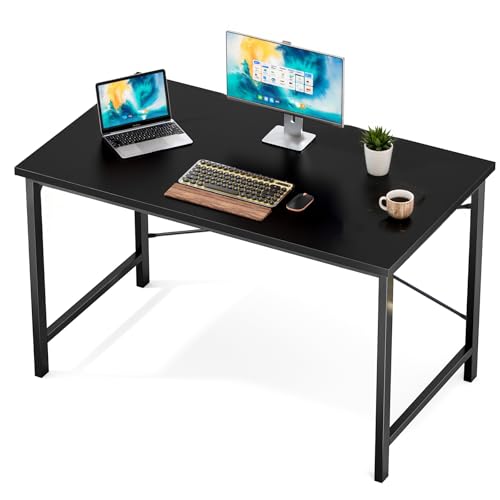Sweetcrispy Small Computer Desk, 47" Office Writing Desk with Metal Frame & Wooden Top, X-Shaped Reinforcement, Student Study Workstation for Home Bedroom, Black - color: Black, size: 47-Inch