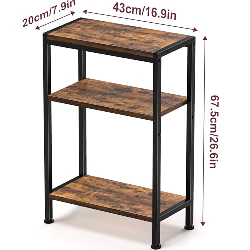 Narrow Side Table for Small Space, 3 Tier Slim End Table, Thin Nightstand, Skinny Snack Couch Table, Sofa Bedside Table in Living Room, Bedroom, Study, Kitchen and Balcony (Rustic Brown) - color: Rustic Brown, size: 3-Tier (7.9''D*17''W*26.6''H)