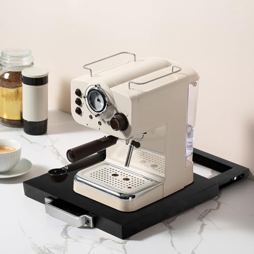 Wood Appliance Slider with Rolling Wheels - Coffee Maker Stand for Kitchen Counter Organization - Fits Air Fryer, Mixer, Toaster - Smooth Glide Tray - color: Black