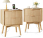 Fluted Nightstand Set of 2 with Charging & Beveled Edge, Natural | 18in Wide, FSC-Certified MDF, Solid Wood Legs, 2 Drawer, Metal Handle, Modern, Bedroom, Night Stand, Bedside Table, End Table - color: Natural Oak - Beveled Drawer, size: 18"W