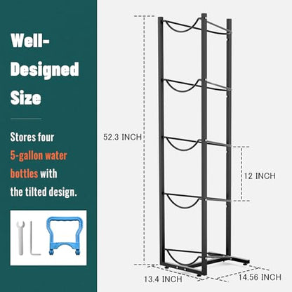 MYLOLF 5 Gallon Water Jug Stand Holder: 5 Tier Blue Steel Rack, 14.5 x 53 x 14 Inches, Holds Up to 5 Jugs, 22 Pounds Each, Space-Saving Design, Indoor Use, Office, Kitchen, Gym, Living Room - size: 5 Tier