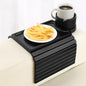 Couch Cup Holder Tray,Foldable Sofa Arm Clip on Tray Table with 360° Rotation Cup Holder,Bamboo Anti-Slip Couch Armrest Table for Coffee Cup,Water Bottles,Mug,Snacks,Remote on Large Armrest - color: Black