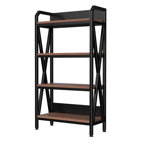 4-Tier Bakers Rack, 56" Kitchen Storage Shelf, Metal & Wood Open Shelving Unit for Pantry, Garage, Bathroom, Living Room - Adjustable Freestanding Organizer, Black Brown (33.50''Length) - size: 33.50''Length