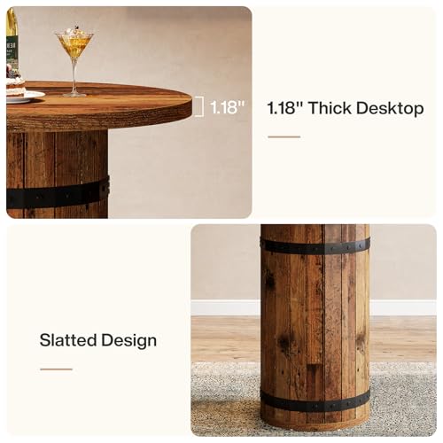 Tribesigns Round Bar Table, 39.4-Inch Bar Height, Bistro Pub Table for Kitchen, Living Room, Small Space, Brown (Only Table) - color: Brown