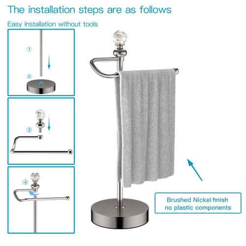 ROLABAM Heavy Weighted Hand Towel Holder (with Crystal Ball) Hand Towel Holder Stand Total Height 16.54'' for Kitchen, Bathroom and Countertops, Classic Metal Fingertip Towel Holder, Brushed Nickel - color: Brushed Nickel