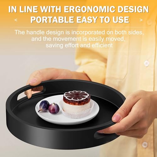Lazy Susan Organizer Homerays 13 Inch Non-Skid Bamboo Lazy Susan for Kitchen Rotating Spice Rack with Handles, Wood Turntable for Kitchen Cabinet,Countertop (Black, Large) - size: 13" High Rim Black