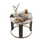Signature Design by Ashley Jazmore End Table, 24 Inch Round Faux Marble Accent Side Table with Antiqued Brass Finished Metal Frame and Replicated Walnut Wood Legs, White & Black - color: Brown/Brass Finish