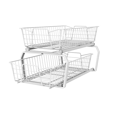 ClosetMaid 11 in. Pull Out Cabinet Organizer, 2 Tier, Heavy Duty, Slide Out Pantry Shelves Drawers for Kitchen, Bathroom, White - color: Two-tier, size: 11-Inch Two Tier