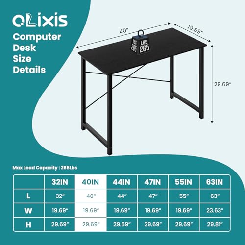 OLIXIS Home Office Computer Desk, Small Office 40-inch Writing and Study Desk, Bedroom Table with Metal Frame and Wooden Top, Compact Modern Study Table for Home Use, Black - color: Black, size: 40-In