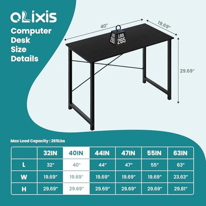 OLIXIS Home Office Computer Desk, Small Office 40-inch Writing and Study Desk, Bedroom Table with Metal Frame and Wooden Top, Compact Modern Study Table for Home Use, Black - color: Black, size: 40-In