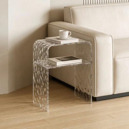 Acrylic 2-Tier End Table – 23.6”H Modern Nightstand with Shelf, Sturdy Bedside Storage for Bedroom, Living Room, Home Office, No Assembly Required (Water Ripple) - size: 18.5"L x 11.8"W x 23.6"H