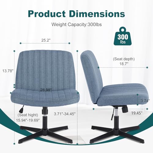 OLIXIS Criss Cross Chair, Vanity Chair, Home Office Desk | Height Adjustable, Comfy Fabric, Armless Wide Seating for Bedroom Student Study Room, Blue No Wheel - color: Blue No Wheel
