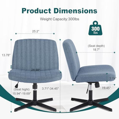 OLIXIS Criss Cross Chair, Vanity Chair, Home Office Desk | Height Adjustable, Comfy Fabric, Armless Wide Seating for Bedroom Student Study Room, Blue No Wheel - color: Blue No Wheel