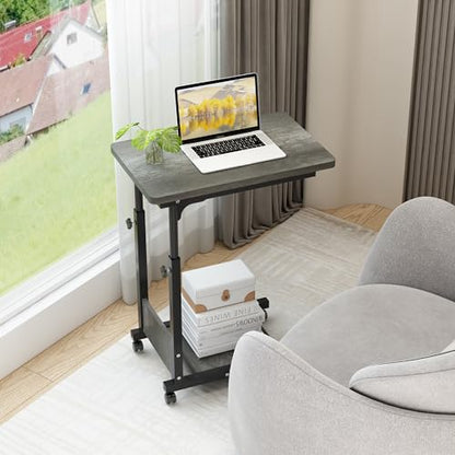 TigerDad Adjustable Height C Table Sofa Side Bedside Table with Wheels, Hospital Bed Table Rolling Tray with Storage, Mobile Computer Desk Laptop Table for Home Use,Gray - color: Grey