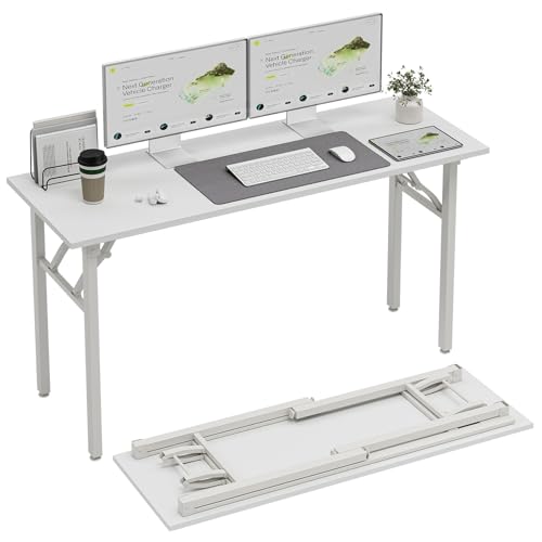 TEMI Long Computer Desk Folding Table - 55.1" Foldable Office Desk, No Assembly, Perfect Writing Table for Bedroom or Apartment, Portable Large Desk or Study Table with Compact Design, White Ash - color: White Ash, size: 55.1 Inch, style: NO Power Outlets