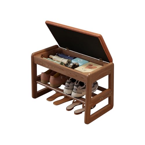 AQIMUELE Shoe Rack Bench,2 Tiers Shoe Bench with Storage with Flip-Top,Wood Shoe Rack for Entryway,Hallway（Orange Upholstered Seat,11.8" D x 23.62" W x 15.7" H） - color: Orange Upholstered Seat, size: 11.8"D x 23.62"W x 15.7"H