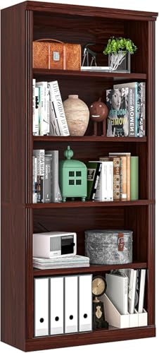 5- Shelf Bookcase, Wood Book Shelf with Bookshelves | Zhiseek Tall Bookshelf, 30.7"W x 12.8"D x 68.4"H, Cherry, Living Room, Library, Office - color: Cherry, size: 5-Tier