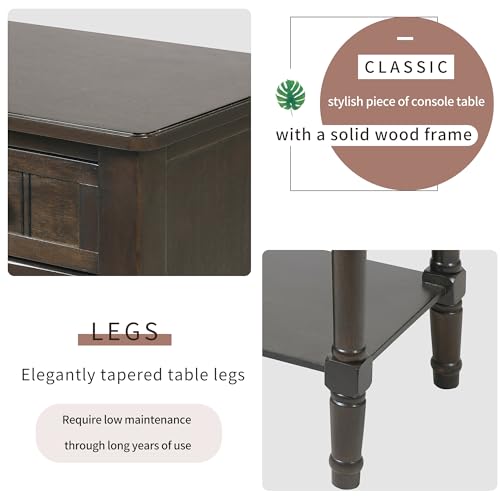Knocbel Slim Antique Entry Console Table with 3 Drawers & Bottom Open Shelf, Solid Wood Narrow Small Sofa Table for Entryway Hallway Living Room 23.7" W x 13" D x 31.4" H Brown - color: Brown