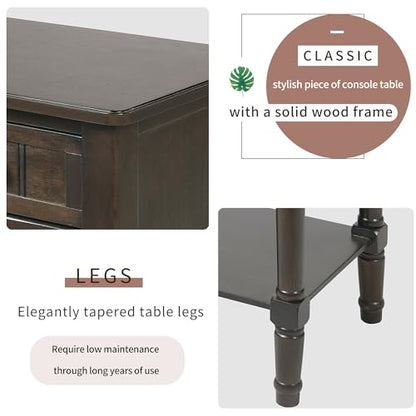 Knocbel Slim Antique Entry Console Table with 3 Drawers & Bottom Open Shelf, Solid Wood Narrow Small Sofa Table for Entryway Hallway Living Room 23.7" W x 13" D x 31.4" H Brown - color: Brown