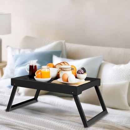 RRX Bed Tray Table with Folding Legs, Breakfast in Bed Tray (1, Black) | Bed Trays for Folding Table Eating, Kitchen Serving, Food, Sofa, Snacking or Working, Laptop Desk Dinner, Snack Tray - color: Black