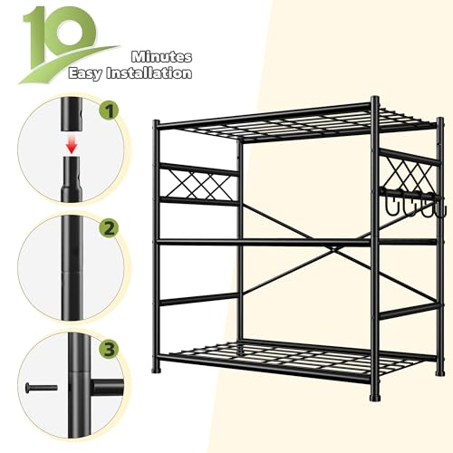 Durayloly 3Tier Storage Shelves Metal Shelving Unit Organizer,Adjustable Wire Shelving Rack Pantry Kitchen with Hooks,Shelves for Laundry,Office and Bathroom closet shelves 23.6" W x 13.8" D x 30.9" H - size: 23.6" W x 13.8" D x 30.9" H (3T)