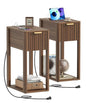 Akxomel Narrow Fluted Nightstands Set of 2, Wooden Slim Bedside Table with Charging Station, Mid-Century Modern Night Stand with Drawer and Open Shelf, Small Side End Table, for Bedroom, Walnut - color: Walnut