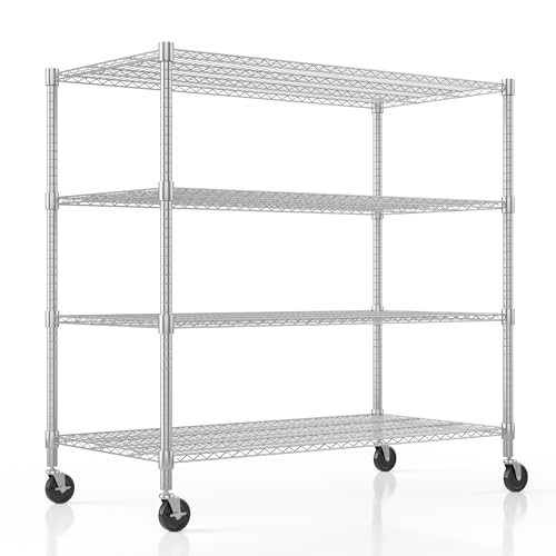 Homdox Heavy Duty Metal Shelves for Storage, 4 Tier Storage Racks and Shelving, Commercial Adjustable Wire Shelving Unit on Wheels, Garage Rack Pantry Shelves Kitchen Shelving, 24"x48"x72", Chrome - color: Chrome, size: 24"Dx 48"Wx 72"H, 4 Tier