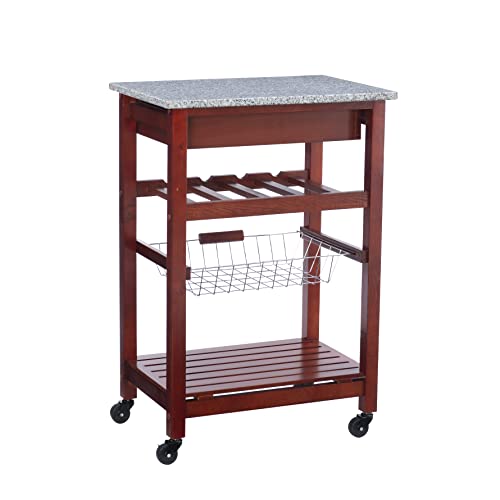 Linon Hanover Wenge Kitchen Cart with Granite Top, Model Number: 44037WENGE-01-KD-U - color: Wenge and Granite, style: Whitney