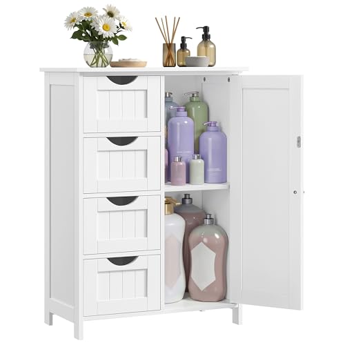 VASAGLE Storage Cabinet with Drawers, Freestanding Floor Cabinet with Door, 13.8 x 25.6 x 35.4 Inches, Adjustable Shelf, for Bathroom, Living Room, Kitchen, Cloud White ULHC042WH01S - color: Cloud White, size: 1 Door + 4 Drawers（35.4"）