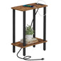 TUTOTAK Small End Table with Charging Station, Narrow Side Table with USB Ports and Outlets, Skinny Sofa Table, Slim Nightstand, Living Room, Bed Room, Brown TB01BB060 - color: Brown, size: 2-tier