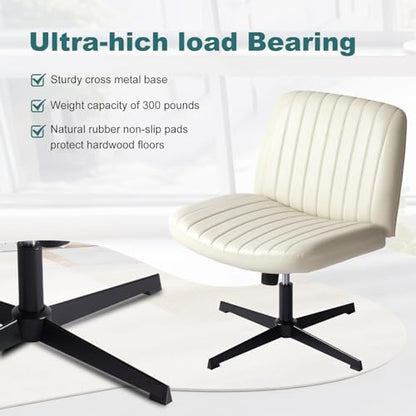 OLIXIS Criss Cross Chair, Vanity Chair, Home Office Desk | Armless No Wheels Wide Seat, Height Adjustable Swivel, Padded PU Leather, Bedroom Student Study, Beige Dual Base - color: Beige Dual Base