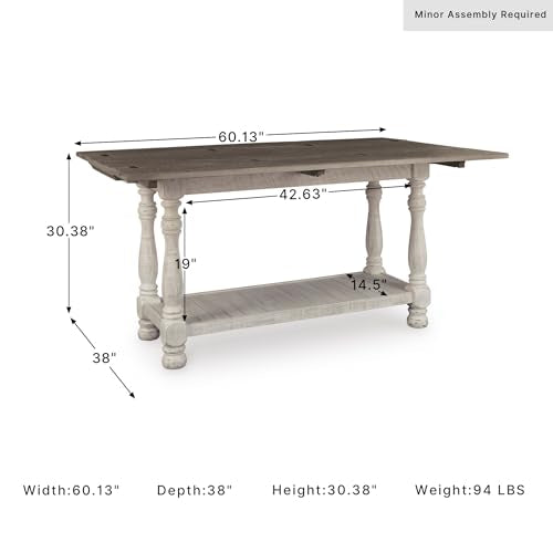 Signature Design by Ashley Havalance Farmhouse Sofa Table, Flip Top Design for Additional Dining Space and Fixed Lower Shelf, Gray & White with Weathered Finish - color: Gray/White, style: Sofa Table
