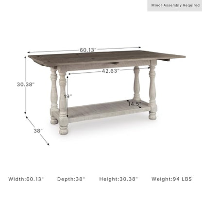 Signature Design by Ashley Havalance Farmhouse Sofa Table, Flip Top Design for Additional Dining Space and Fixed Lower Shelf, Gray & White with Weathered Finish - color: Gray/White, style: Sofa Table