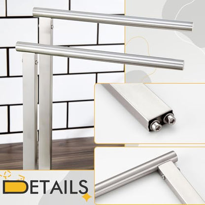 KOKOSIRI Hand Towel Holders Standing Towel Bars 2-Tier with Marble Base for Bathroom Vanity Countertop, Brushed Stainless Steel 15.7'' Height THS0007-BR - color: Brushed Nickel, size: 2-Bar