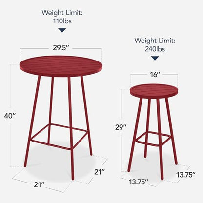 Best Choice Products 3-Piece Patio Dining Set, Bar Height, Outdoor Bistro Set, Outdoor Round Bar Table w/ 2 Bar Stools, Steel - Red - color: Red