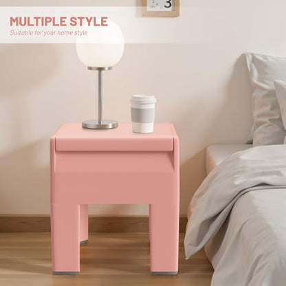 HOTEAGLE Modern Nightstand - Multifunctional Plastic Bedside Table with Storage Space, Side Table Easy Assembly for Bedroom, Dorm and Small Areas (14.2" D x 11.8" W x 15.78" H, Pink) - color: Pink