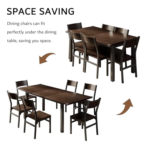 iPormis 7 Pieces Dining Table & Chairs Set for 4-6, 63" Extendable Kitchen Table and 6 Chairs, Dining Room Table with MDF Board & Metal Frame, Perfect for Small Space, Easy Clean, Espresso - color: Espresso