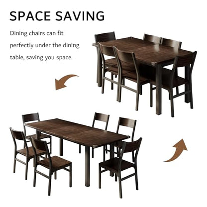 iPormis 7 Pieces Dining Table & Chairs Set for 4-6, 63" Extendable Kitchen Table and 6 Chairs, Dining Room Table with MDF Board & Metal Frame, Perfect for Small Space, Easy Clean, Espresso - color: Espresso