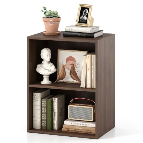 Giantex 2-Cube Bookshelf, 2-Layer Storage Shelf Bookcase | Display Shelf with Open Storage Space for Living Room, Home Office, Multi-Functional Furniture Display Cabinet, Dark Walnut - color: Dark Walnut