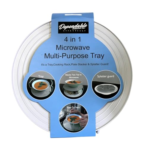 Microwave Multipurpose 4 in 1 Tray Stand Rack Splatter Guard Carry Tray Stacking Shelf (1, Gray) - color: Gray