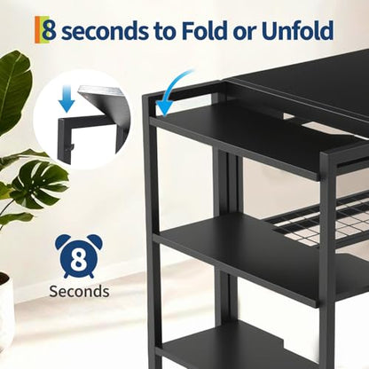 GarveeLife 38.6 inch Folding Desk Writing Computer Desk with Storage Shelf,Spaces Saving Writing Sturdy Table No Assembly,for for Bedroom, Home Office, Dorm, Apartment, Black