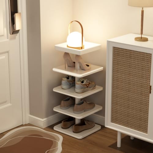 4-Tier Vertical Shoe Rack, Narrow Shoe Tower for Small Space - color: White, size: 11.4"D x 10.8"W x 28.8"H