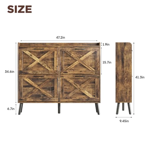 Maupvit Large Shoe Storage Cabinet with 4 Flip Drawers, Narrow Shoe Cabinet for Entryway with Wooden Legs, Freestanding Hidden Shoe Rack Organizer ＆ Metal Hinges, Rustic Brown - color: Rustic Brown, style: 4-Drawers