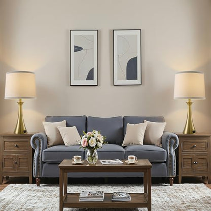 Touch Lamp for Living Room Bedroom, 21" Table Lamps Set of 2 with USB C+A Ports and White Lamp Shades, 3 Way Dimmable Gold Touch Bedside Lamps for Nightstand, 2 LED Bulbs Included - color: Gold & White Shade