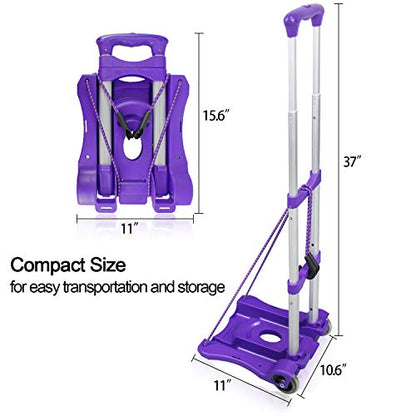 Sutekus Folding Hand Truck and Dolly 110-lbs Lightweight Portable Luggage Cart for School Travel Office Moving (Purple) - color: Purple