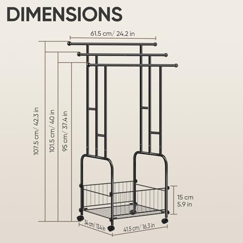 HAITRAL 42" H Standing Towel Rack, 3 Tiers Towel Holder with Basket, Bathroom Freestanding Towel Rack with 360° Anti-Skid Wheels, Multi-Use for Towel, Blanket, Clothes, Indoor/Outdoor (Black)