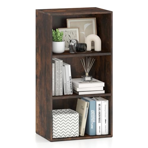 Giantex 3 Shelf Bookcase, Book Shelves Cube Storage Organizer, Open Storage Cabinet Multi-Functional Home Office Bedroom Furniture Display Bookcases, Rustic Brown - color: Rustic Brown